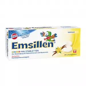 Emser Emsillen Kinder-Halstabletten Vanille zuckerfrei, Эмсер пастилки без сахара для лечения боли в горле для детей